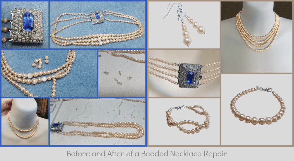 Pearl wedding necklace repair and remodel at MaxineFaye handcrafted beaded jewellery