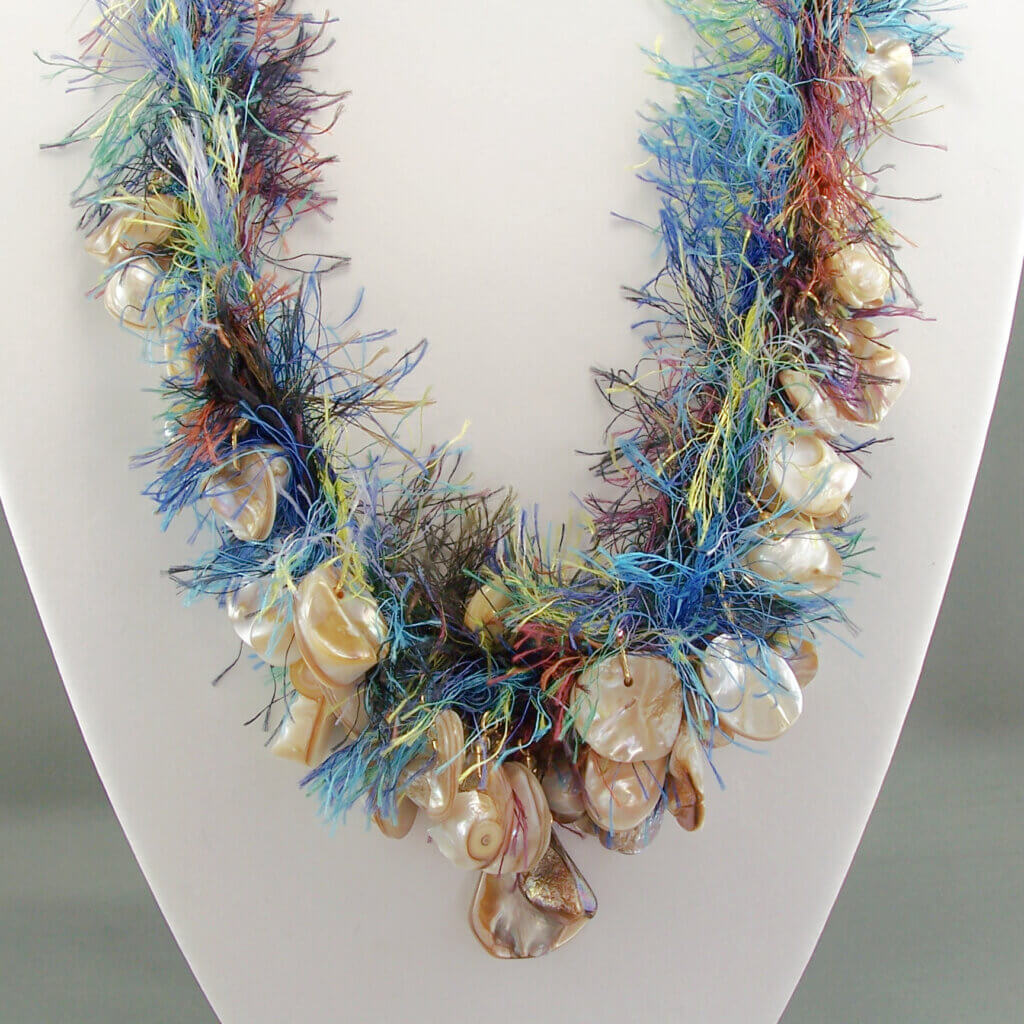 Handcrafted Beaded Jewellery at MaxineFaye hand-drilled shell and fibre necklace