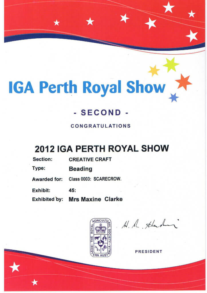 Ceres - 2nd Place - Theme (Scarecrow) - Perth Royal Show - certificate