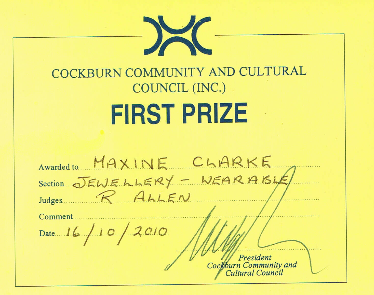 Deandra - First Place Award Winner - Cockburn Community & Cultural Council Inc certificate