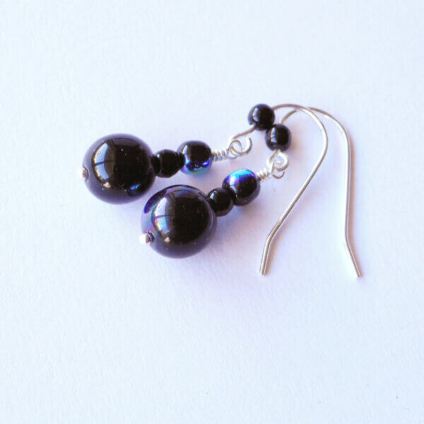 Glisten Black AB glass earrings at MaxineFaye