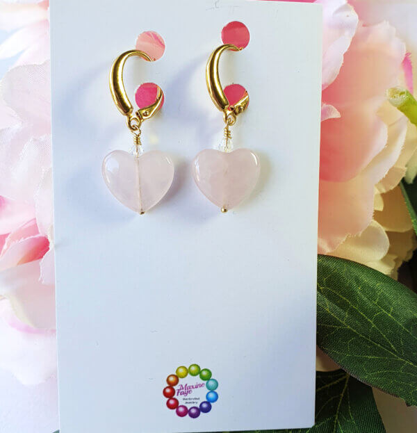 Rose Quartz heart earrings @MaxineFaye
